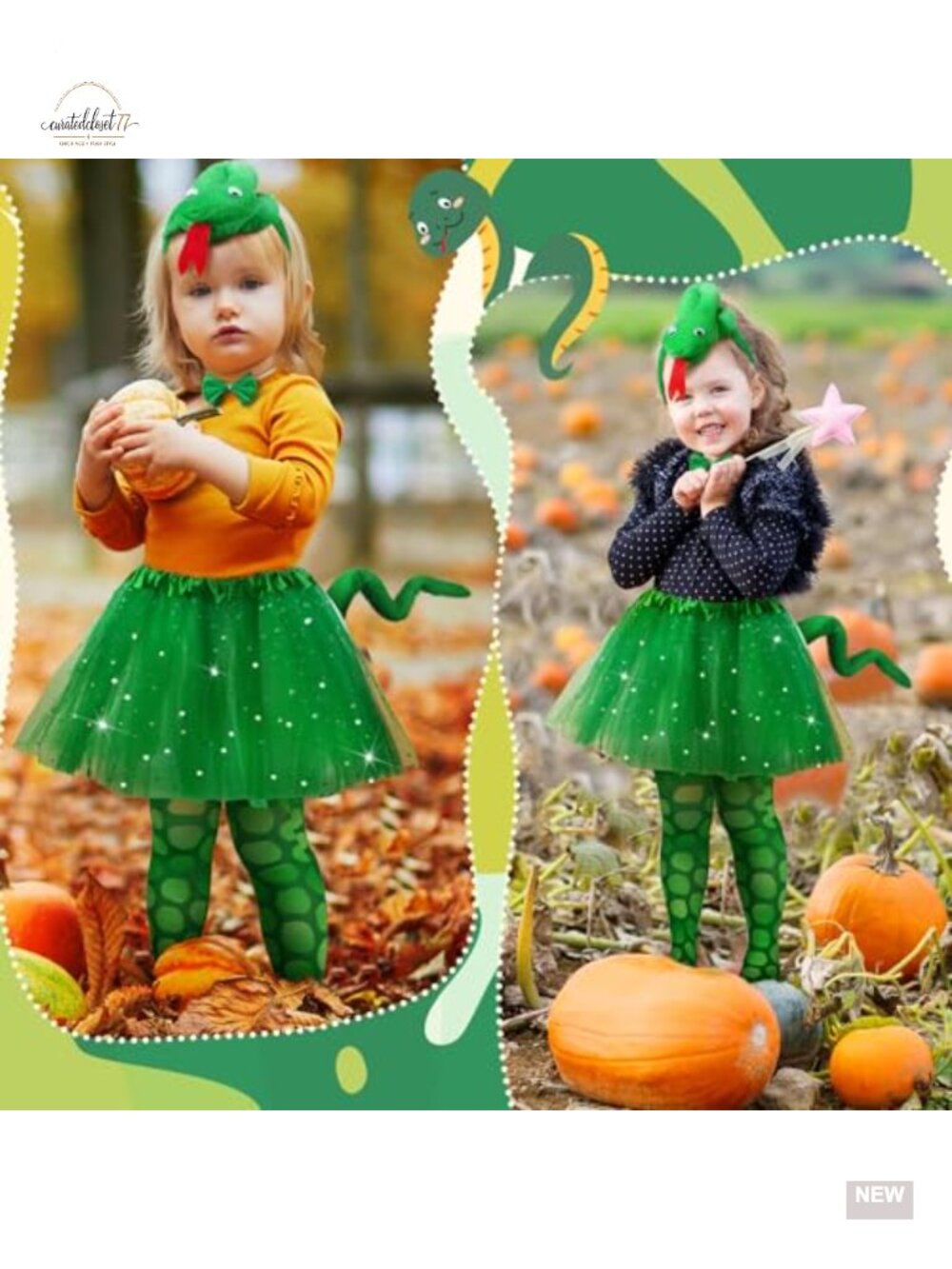 Girls Snake Halloween Costume Set Headband Tail Tutu 5pc - Picture 2 of 6